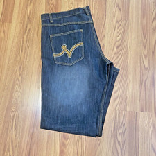 Y2K Baggy Embroidered Denim Jeans Size 42 Stone Dark Wash Hip Hop Skater