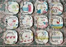 Rosanna 12 Days of Christmas Appetizer Dessert Set Of 12 Square Plates 6.25 Inch