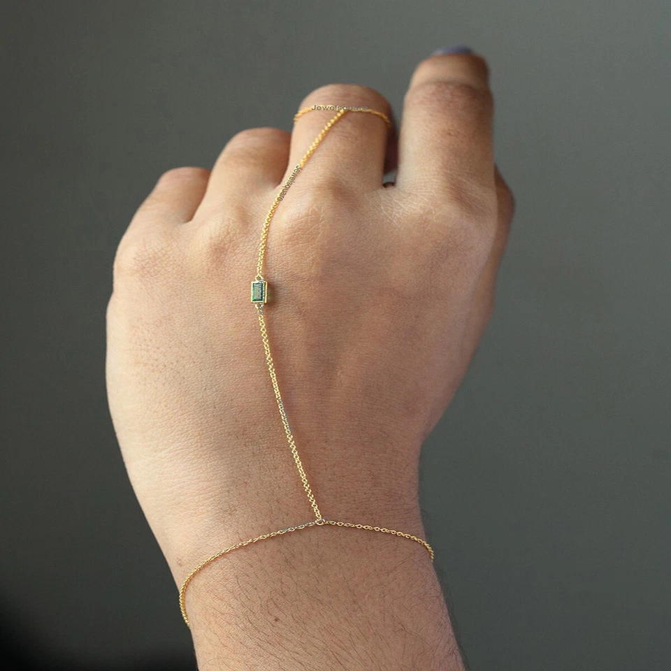 Solitaire 赞比亚翡翠链奴隶填充戒指到手腕手链 14k 金色 — 第 4/4 张图片