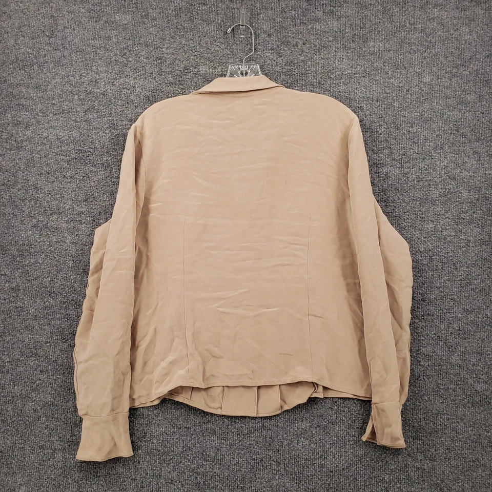 Blusa neutra vintage informal con pliegue de seda manga larga beige 16 para mujer Foto 2 de 4