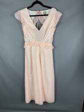 Asos Size UK 10 White Neon Orange Chiffon Wide Leg Cut Out Detail Frilly Spotty