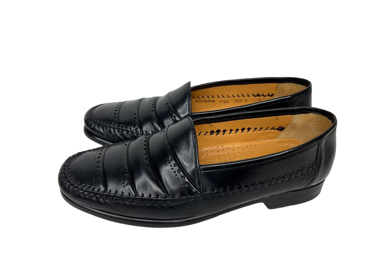 Barcelino Mens 8M Loafers Black 1956 H Stripe Soft Leather  display picture 1