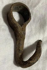 Early Antique Curved Primitive Hook Wrought Iron architectural salvage