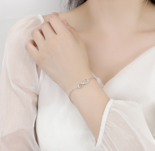 Women Charm Infinity Love Heart White Gold Plated Adjustable Chain Bracelet TH4 - 第 2/2 張圖片