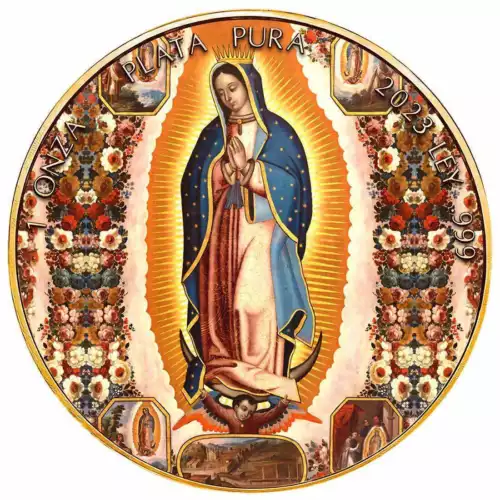 2023 Mexico Libertad Our Lady Guadalupe 24K Gilded 1 oz silver Colorized coin