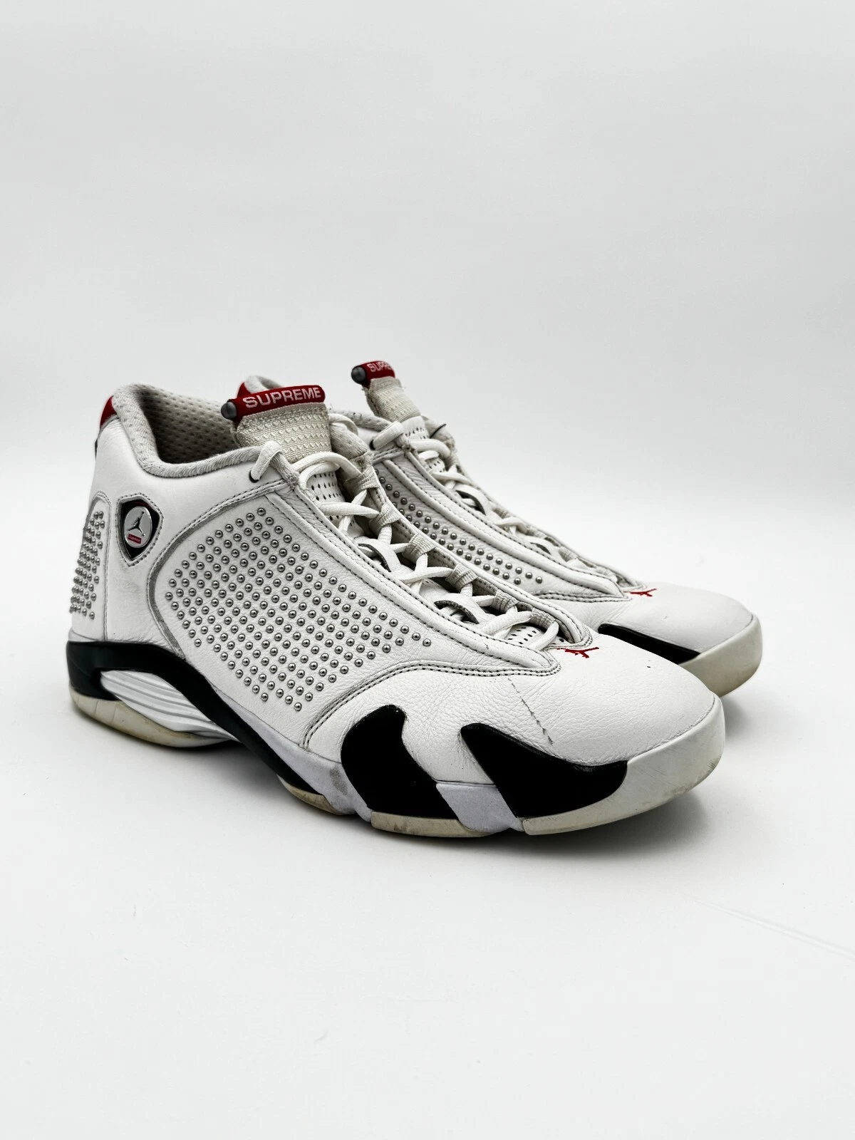 Taille 9,5   Supreme x Air Jordan 14 rétro blanc clouté