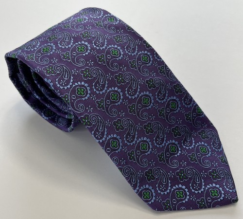 Brooks Brothers Tie Silk Paisley Woven Twill Jaquard Purple Green 58.5x3.25 - Picture 2 of 6