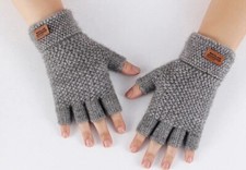 Gray Wool Fingerless Gloves   Knitted Winter Warm Hand Warmers   One Size USA