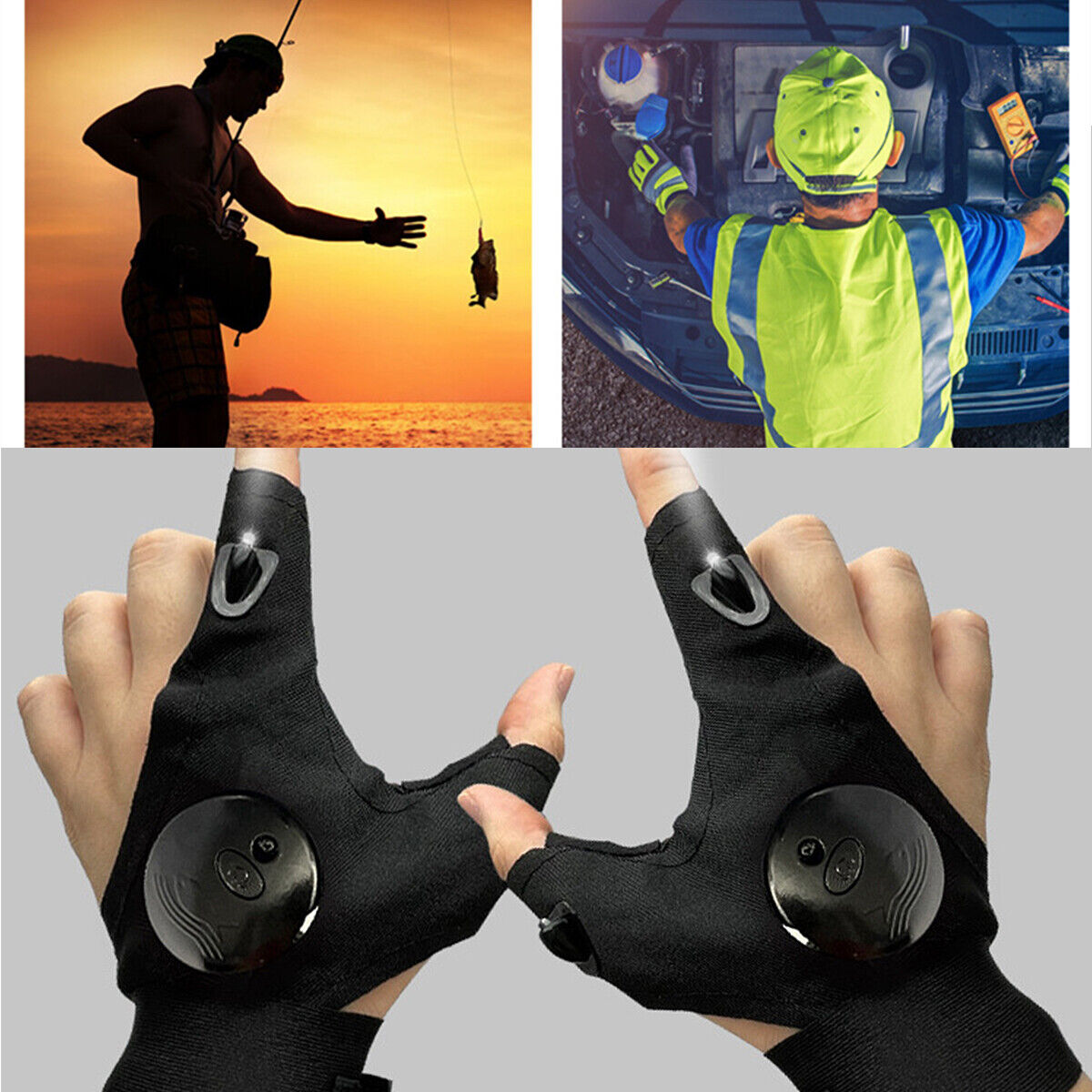 Pair Finger Gloves with LED Light Flashlight Tools Outdoor Gear Rescue Torch