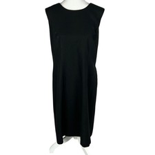 Vintage Y2K Linen Sheath Dress Black  SZ 12 Sustainable Minimalist Irene B