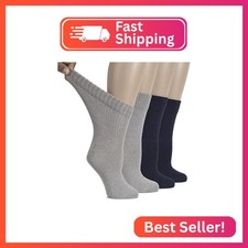 Hugh Ugoli Women's Cotton Diabetic Crew Socks, Wide, Thin, Loose and Stretchy, S