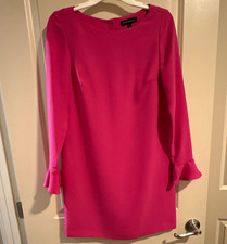 Banana Republic Women's Pink Solid Shift Dress Button Back Long Sleeve Short 2