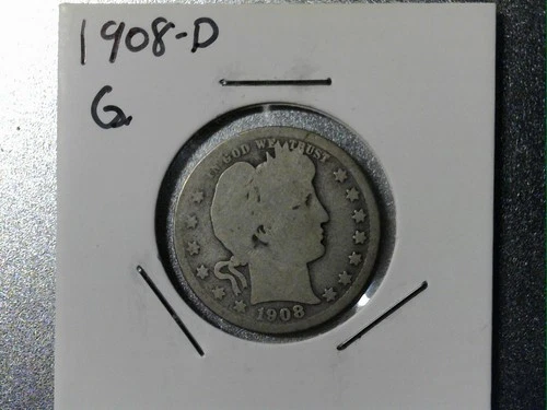 1908 D Denver Barber Quarter - 90% Silver - Circulated - Actual Coin
