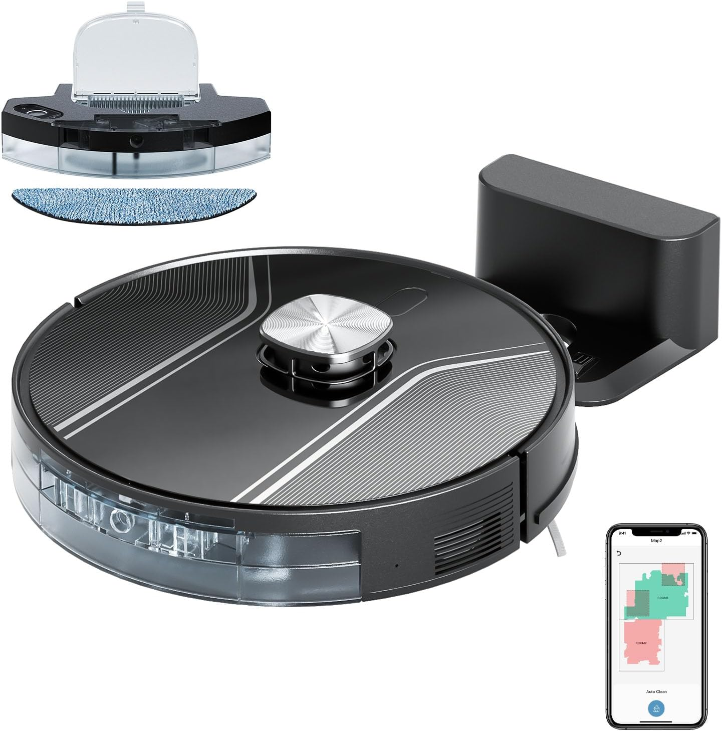 Robot Vacuum and Mop Combo, 5000Pa Suction Lidar Navigation with APP & Voice Con-image
