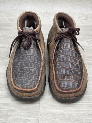Twisted X Men's Chukka Driving Moc Toe Cayman Print & Brown Shoe MDM0067 Sz 9.5