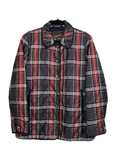 Giacca trapuntata Coach rossa a quadri logo argento bottoni a pressione fodera allenatore nera M