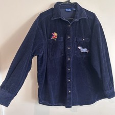 Vtg Disney Pooh Corduroy Shirt Women's Sz XL Eeyore Piglet Navy Blue Embroidered