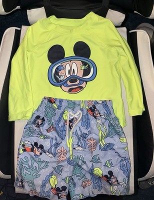Disney Baby GAP Mickey Mouse Swim Set 18-24 Months Yellow Blue Cartoon Print