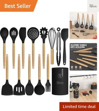 Luxury 13-Piece Heat-Resistant Silicone Cooking Utensils Set with Wooden Handles