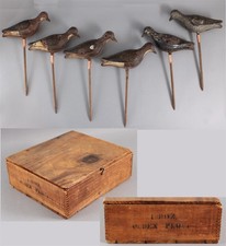 6 Antique Original Nautical Folk Art Painted Shorebird Tin Decoys Plover Tinnies