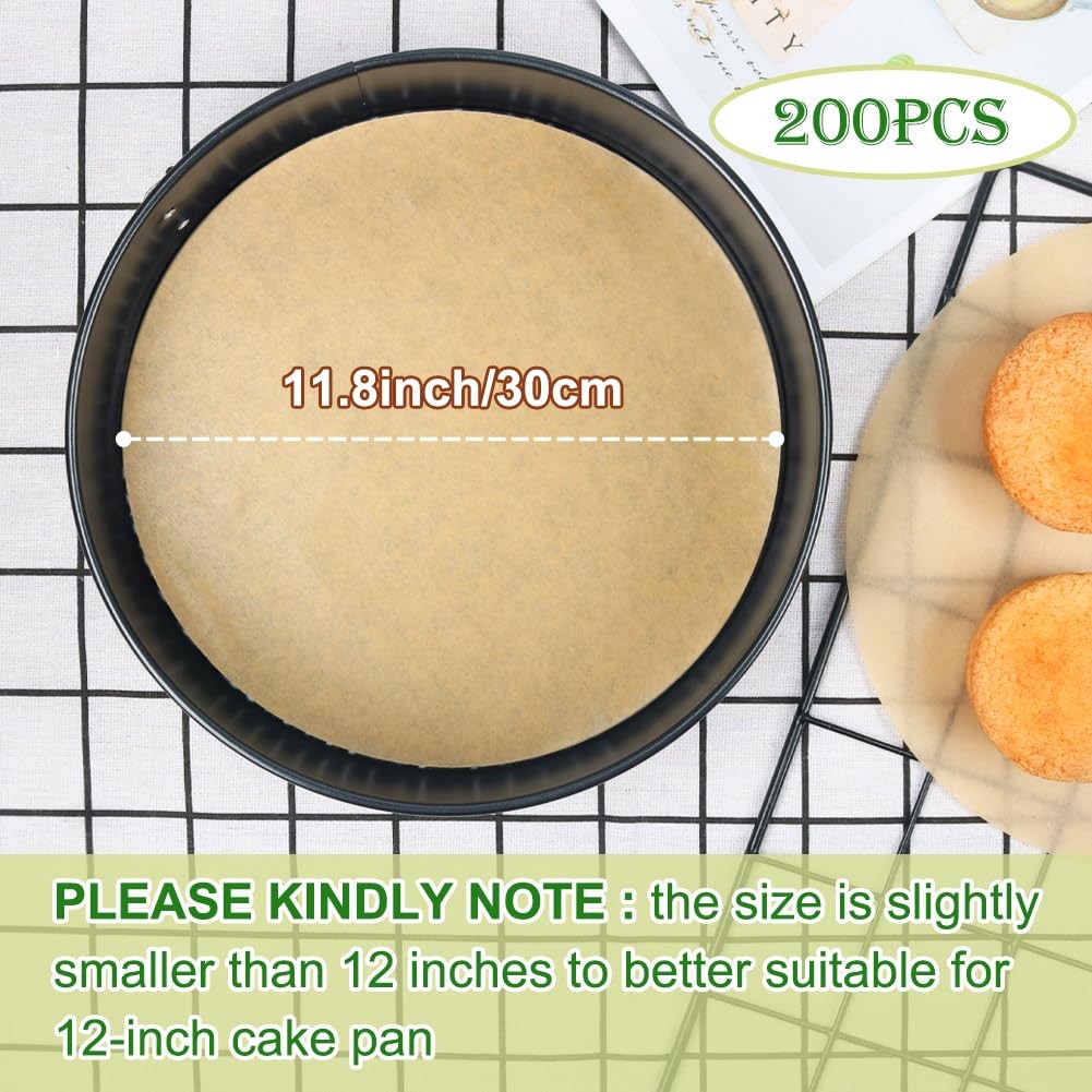 BYKITCHEN 12" Parchment Paper Rounds - 200pc Non-Stick Baking & Pizza Liners