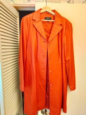 Vintage Colebrook Orange Leather Trench Coat Jacket Women's XL Y2K G-III