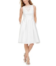Adrianna Papell Womens Lace Midi Dress, White, 4
