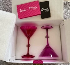 Barbie X Dragon Glassware 2 Martini Pink & Magenta CrystalStemmed NEW INBOX7.5 "