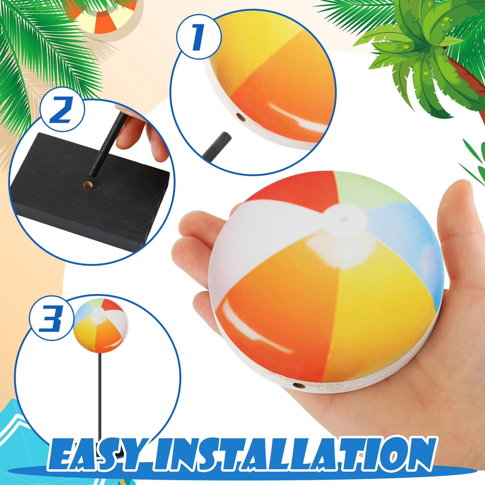 3 Pcs Summer Beach Ball Table Decor Wooden Beachy Coastal Standing ...