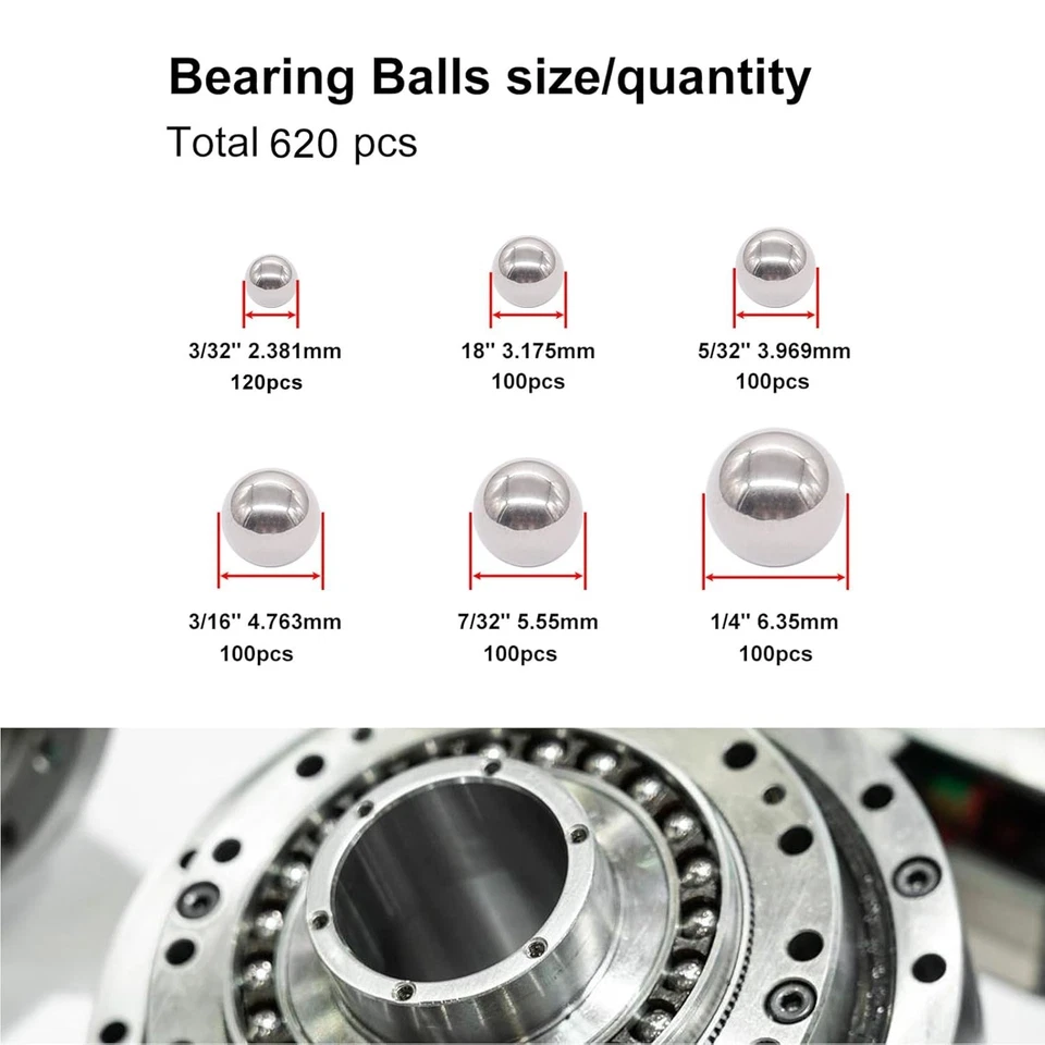 Bolas completas de rodamiento de bicicleta 620 piezas - resistentes a la corrosión con caja de almacenamiento Foto 4 de 4