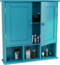 Turquoise Bathroom Cabinet - 2 Door Adjustable Shelves, over the Toilet Storage,