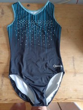 Quatro ASM Black And Blue Rhinestone Leotard Racer Back Vgc