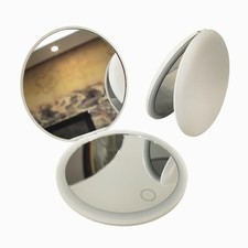 LED Mini Makeup Mirror Compact Folding Travel Touch Round White 3.5 Inch