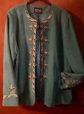 BOB MACKIE Wearable Art Teal Black Gold Embroider Long Sleeve Jacket Sz XL Nice