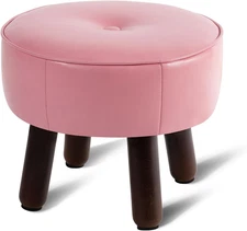 Small Foot Stool Round Pouf Ottoman, 13'' Leather Foot Rest with Non-Skid Rubber