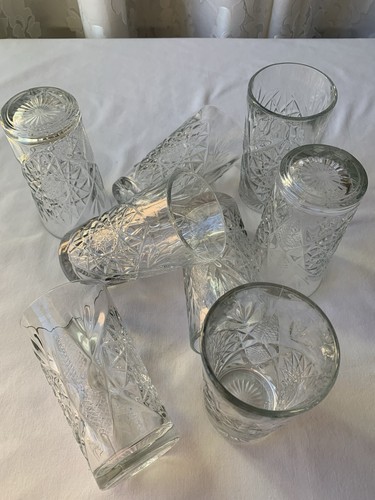 8 Vintage Libbey Hobstar Glass Tumblers For Iced Tea Water 6.25" Set Of Eight - Picture 10 of 11