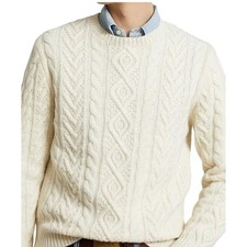 Polo Ralph Lauren Size Large Classic Cream Cable Knit Alpaca Wool Crew Neck Mens