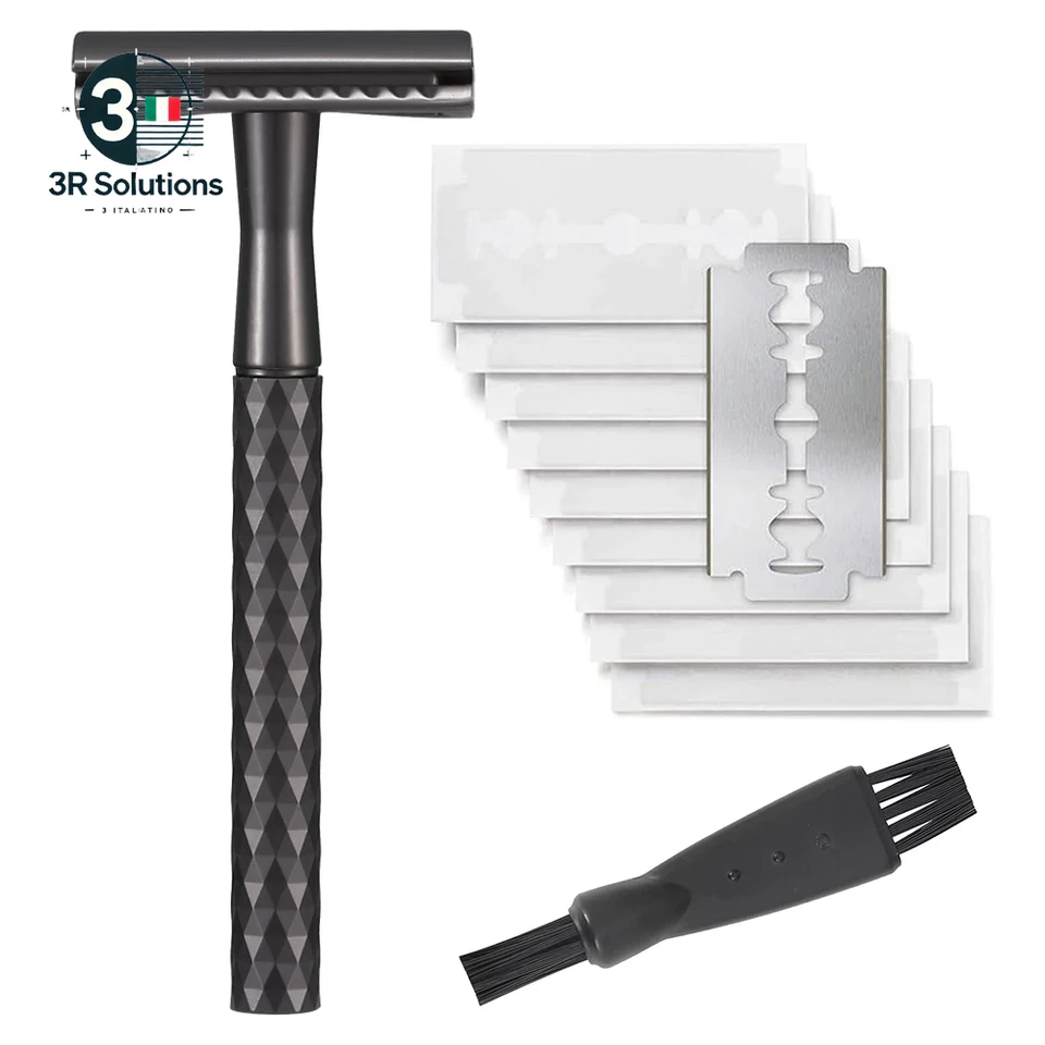 Rasoio Di Sicurezza Con Manico Ponderato in Acciaio Inossidabile E 10 Ricariche - Immagine 2 di 4