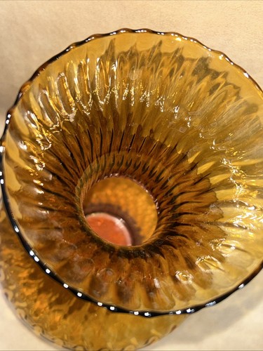 VTG MCM Amber Hand Blown Large 13.5” Empoli Glass Vase Made In Italy Block Optic - Picture 6 of 13