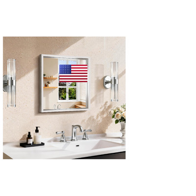 Circumi 14X16 Brushed Silver Mirror Chunky Metal Frame Bathroom Mirror For