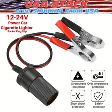 12V Battery to Cigarette Lighter Adapter with Alligator Clamp Clip