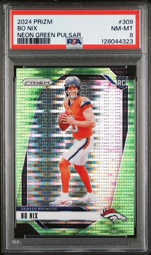 2024 Prizm #309 Bo Nix RC Neon Green Pulsar PSA 8 NM-MT Denver Broncos Card
