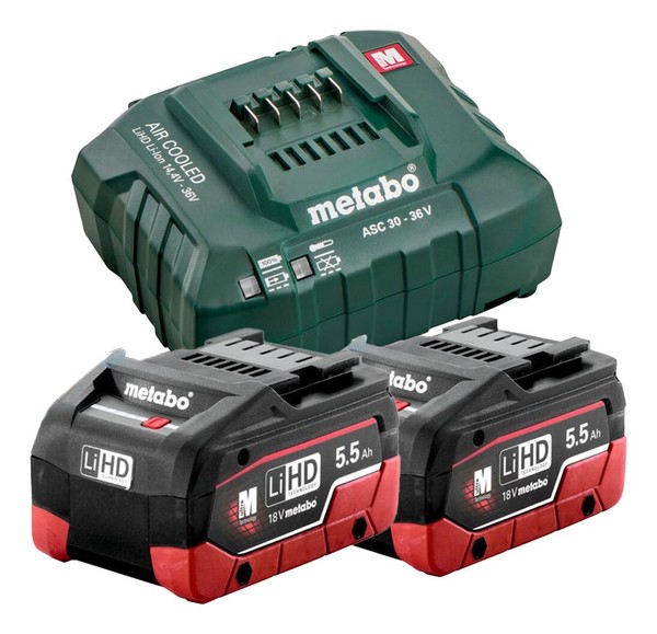 Metabo Basis-Set Akkuset 2 X 18V 5,5 Ah Lihd Inkl. LadegeräT Asc 30-36 V Air...-image