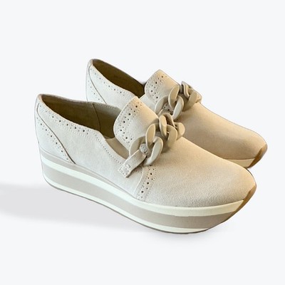 Dolce Vita Beige Suede Platform Loafers Chain Detail Slip On Shoes Womens 10