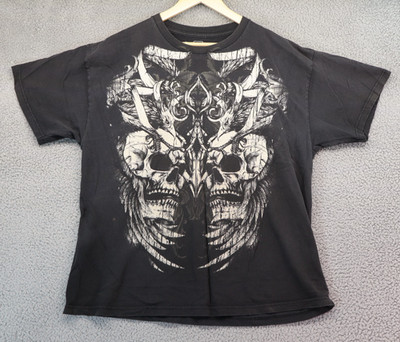 MMA Elite Shirt Men XL Skull MMA Tattoo Y2K Biker AOP Wings Distress Pinkman