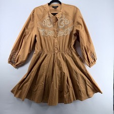 House of Harlow 1960 Camel Embroidered Button Front Dress Large