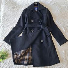 BURBERRY BLUE LABEL Angora Blend Wool Coat Double-Breasted Long Black Size S