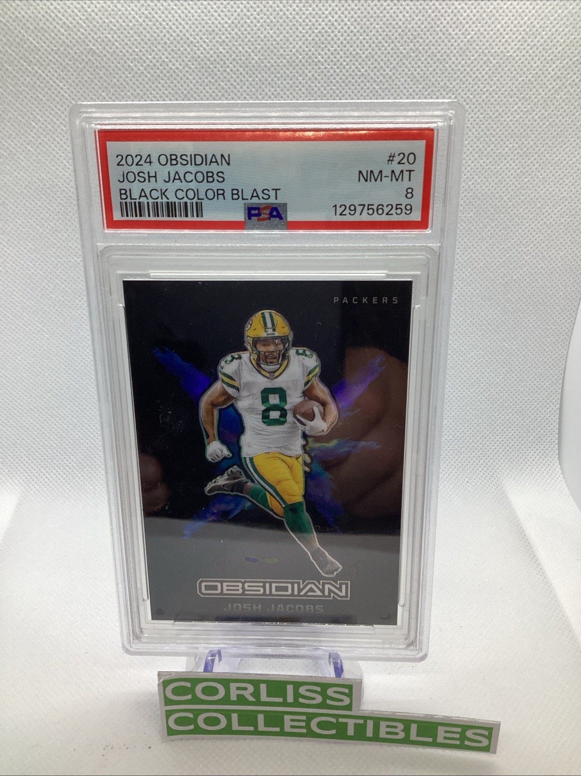 2024 Panini Obsidian Josh Jacobs #14 Black Color Blast PSA 8💎📈🔥