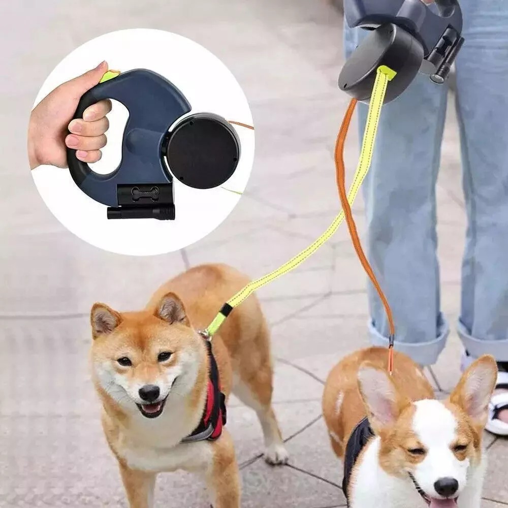 Retractable Reflective Dual Pet Leash Lead 360Swivel Double Dog Walking Leash US