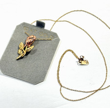 Vintage 10K Gold Rose Flower Pendant Necklace 2 Tone 18" Fine Chain 1.5g